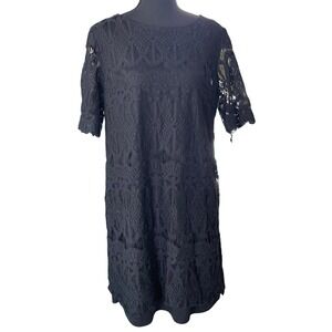 Ronni Nicole Black Lace Shift Dress Size 14 Short Sleeve Cocktail Party‎ Elegant